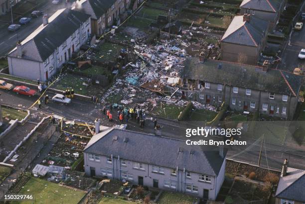 Some of the wreckage of Pan Am Flight 103 after it crashed onto the town of Lockerbie in Scotland, on 21st December 1988. The Boeing 747 'Clipper...