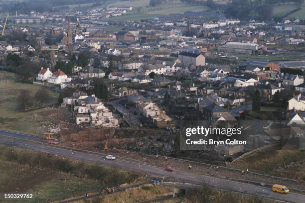 Some of the destruction caused by Pan Am Flight 103 after it crashed onto the town of Lockerbie in Scotland, on 21st December 1988. The Boeing 747...