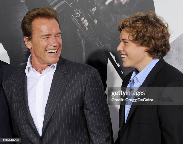 Arnold Schwarzenegger and Christopher Schwarzenegger arrive at Los Angeles premiere of "The Expendables 2" at Grauman's Chinese Theatre on August 15,...