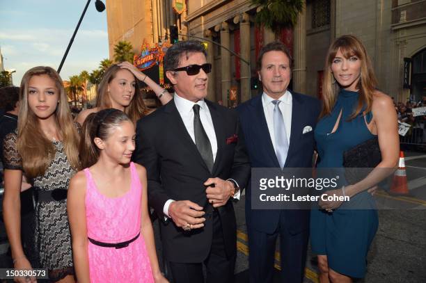 Actor/writer Sylvester Stallone , actress Jennifer Flavin and daugthers Sophia, Sistin and Scarlet arrive at "The Expendables 2" Los Angeles Premiere...