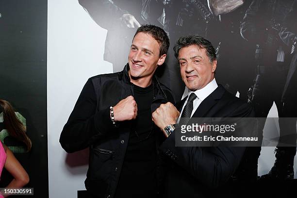 Ryan Lochte and Sylvester Stallone at Lionsgate World Premiere Of "The Expendables 2" held at Grauman's Chinese Theatre on August 15, 2012 in...