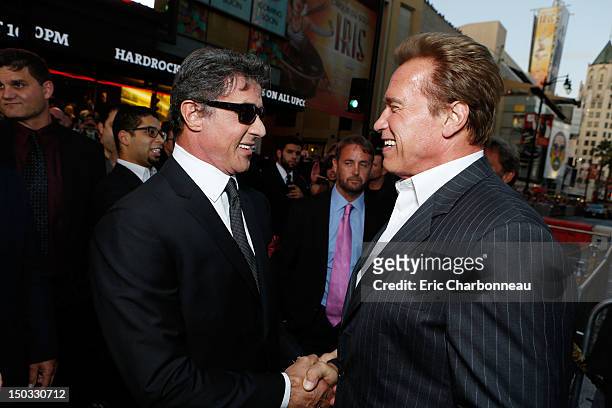 Sylvester Stallone and Arnold Schwarzenegger at Lionsgate World Premiere Of "The Expendables 2" held at Grauman's Chinese Theatre on August 15, 2012...