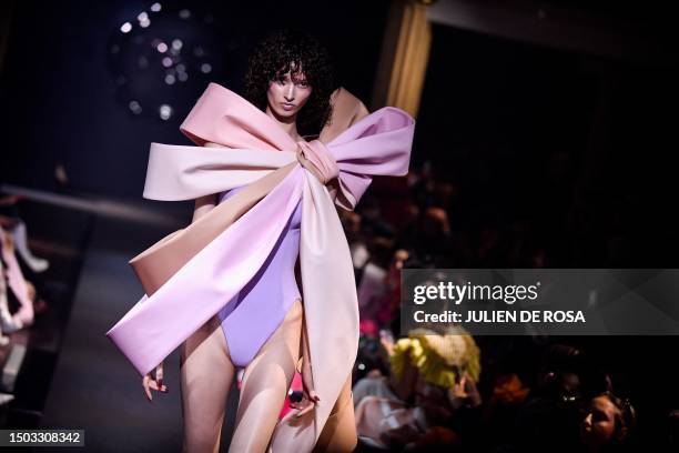 Model presents a creation by Viktor & Rolf during the Women's Haute-Couture Fall/Winter 2023/2024 Fashion Week in Paris on July 5, 2023.