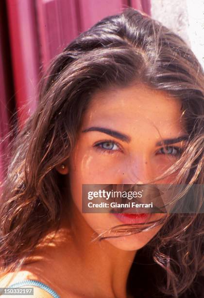 Lorena Bernal, Miss Spain 1999, during her visit to the island of Santorini, 05th July 1999, Athens, Greece.