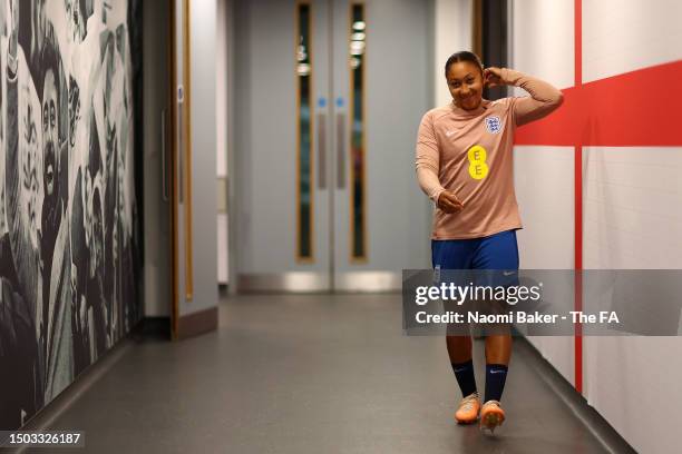 Lauren James of England looks on at St George's Park on June 27, 2023 in Burton upon Trent, England.