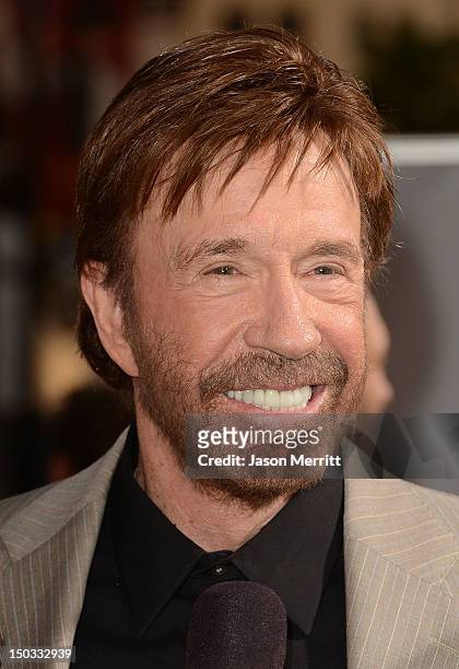 Actor Chuck Norris arrives at Lionsgate Films' 'The Expendables 2' premiere on August 15, 2012 in Hollywood, California.