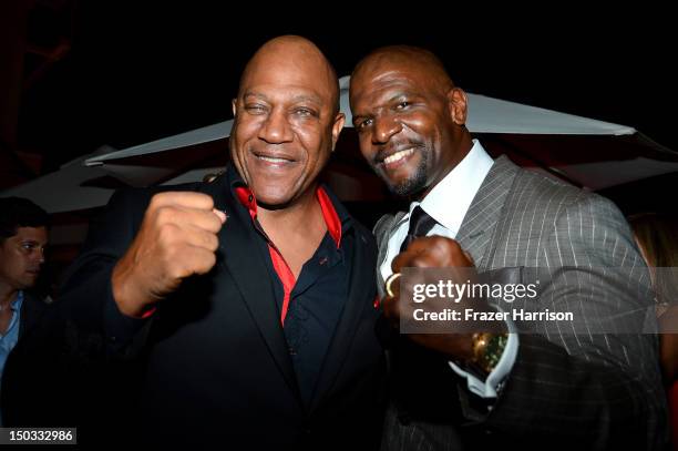 Actors Tommy 'Tiny' Lister and Terry Crews attend the after party for the Lionsgate Films' "The Expendables 2" premiere on August 15, 2012 in...