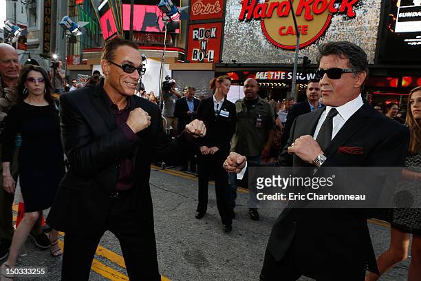 Jean-Claude Van Damme and Sylvester Stallone at Lionsgate World Premiere Of "The Expendables 2" held at Grauman's Chinese Theatre on August 15, 2012...