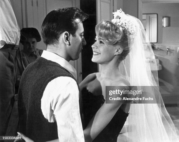 Actor Bobby Darin with actress Sandra Dee in a scene of the film 'If A Man answers', at Los Angeles in 1961.