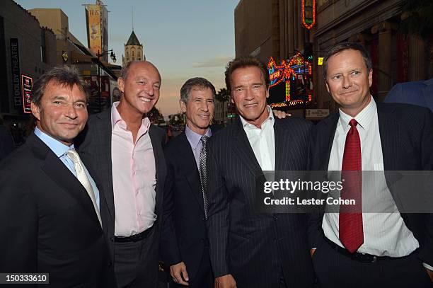 Lionsgate Motion Picture Group co-chairman Patrick Wachsberger, Harald Ludwig, Co-Chairman and Chief Executive Officer Jon Feltheimer, actor Arnold...