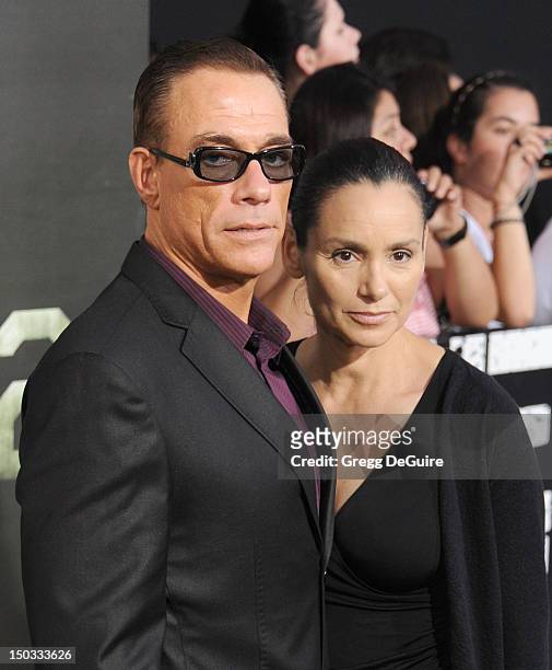Actors Jean-Claude Van Damme and wife Gladys Portugues arrive at Los Angeles premiere of "The Expendables 2" at Grauman's Chinese Theatre on August...