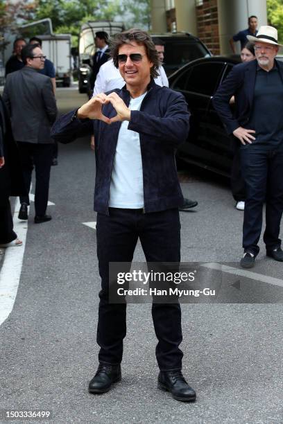 Actor Tom Cruise waves to his fans upon his arrival at Gimpo International Airport on June 28, 2023 in Seoul, South Korea. Tom Cruise is visiting...