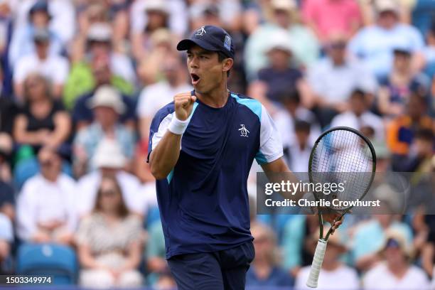 Mackenzie McDonald of USA in action during their second round mens singles match against Taylor Fritz of USA during Day Five of the Rothesay...