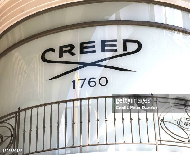 June 2023: Creed store sign External Store Sign London, England.