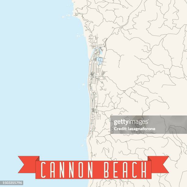 cannon beach, oregon, usa vector map - backdrop projection of beach stock illustrations
