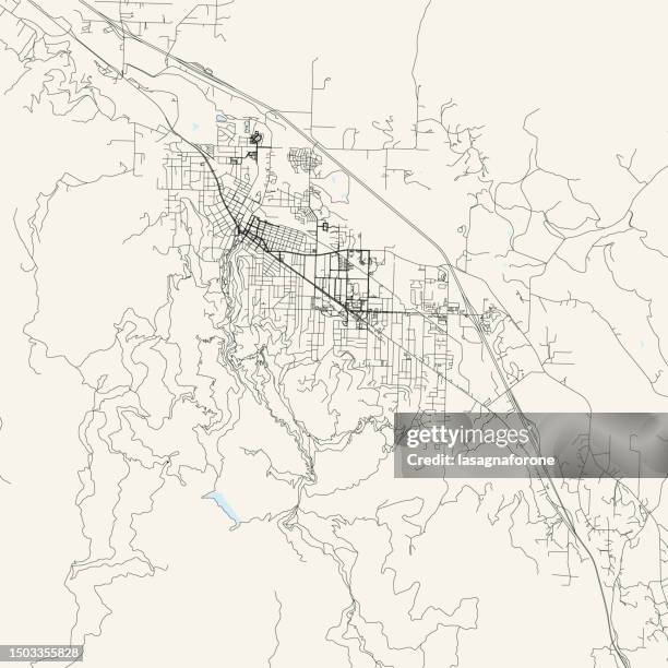 illustrazioni stock, clip art, cartoni animati e icone di tendenza di ashland, oregon, stati uniti mappa vettoriale - mappa della città
