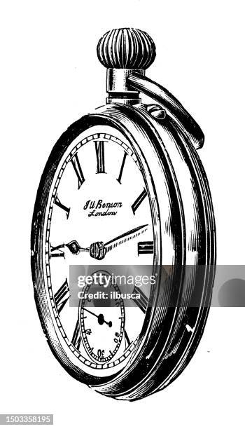 antikes bild aus der britischen zeitschrift: pocket watch - uhrmacher stock-grafiken, -clipart, -cartoons und -symbole