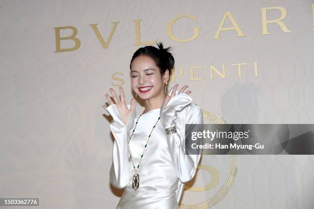 Lisa aka Lalisa Manoban of girl group BLACKPINK is seen at the BVLGARI Serpenti 75 years of infinite tales exhibition at Kukje Gallery on June 28,...