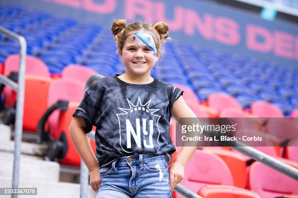 Young fan wears a NJ/NY Gotham FC shirt and stars face paint before the National Womens Soccer League Match between the Chicago Red Stars and NJ/NY...