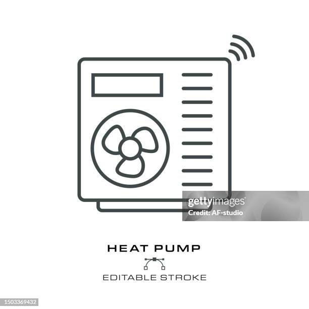 ilustraciones, imágenes clip art, dibujos animados e iconos de stock de icono de bomba de calor - carrera editable - materiales de calefacción