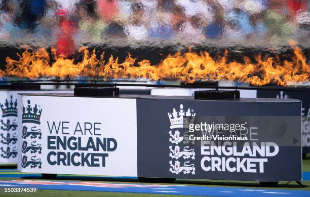 The We Are England slogan before Day One of the LV= Insurance Ashes 1st Test match between England and Australia at Edgbaston on June 16, 2023 in...