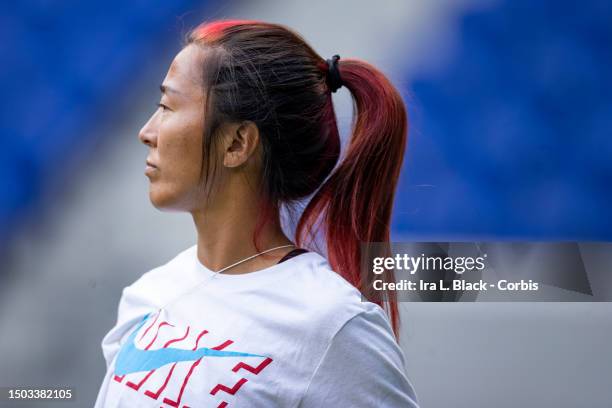 Yuki Nagasato of Chicago Red Stars out on the field during warm ups before the National Womens Soccer League Match against NJ/NY Gotham FC at Red...