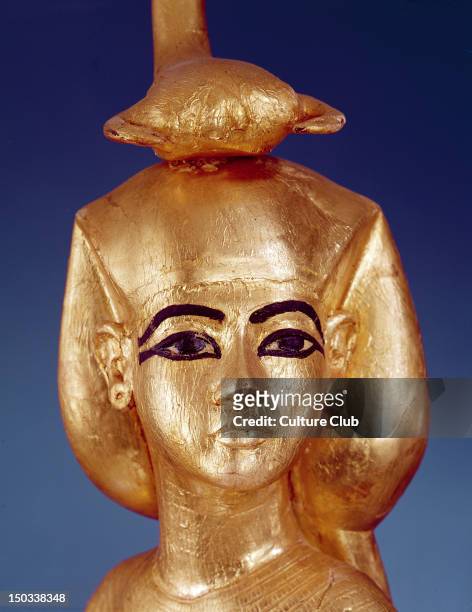 Detail of the goddess Selket from the canopic shrine, from the Tomb of Tutankhamun New Kingdom
