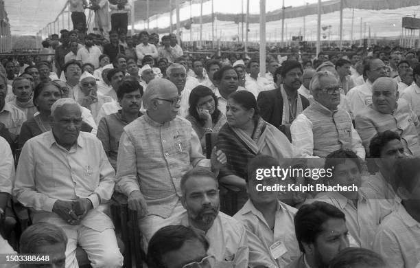 Narendra Modi with Lal Krishna Advani at oath taking ceremony of Keshubhai Patel as Chief Minister of Gujarat on 14th March 1995 at Gandhinagar...