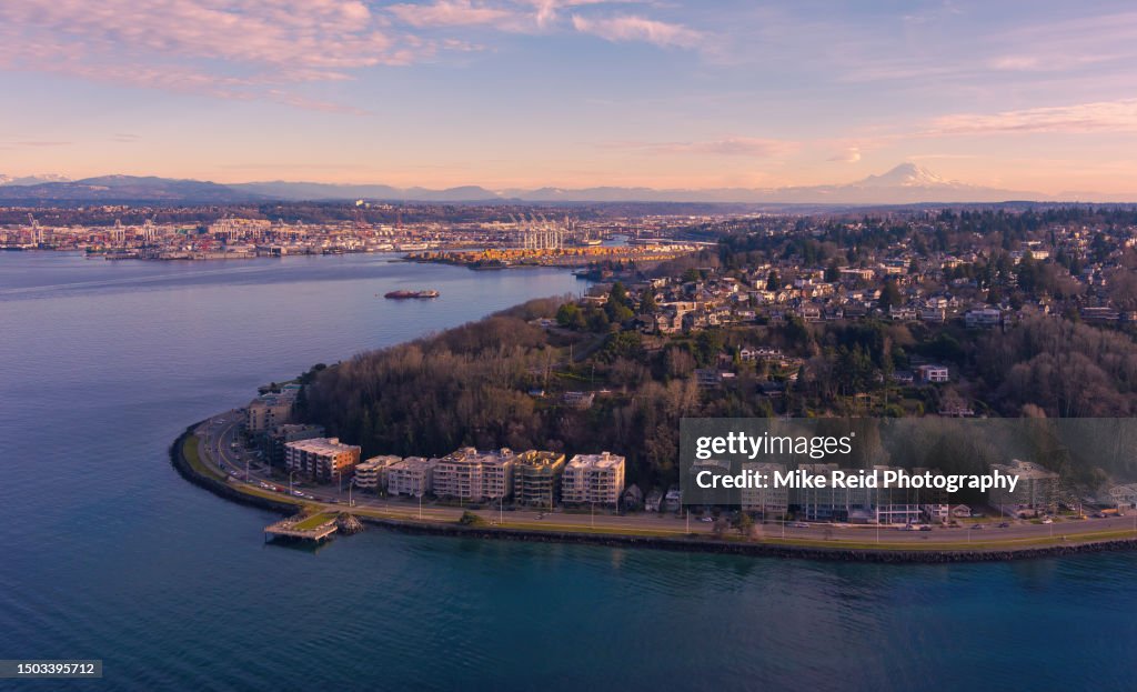 Aerial Seattle Alki Beach and Point