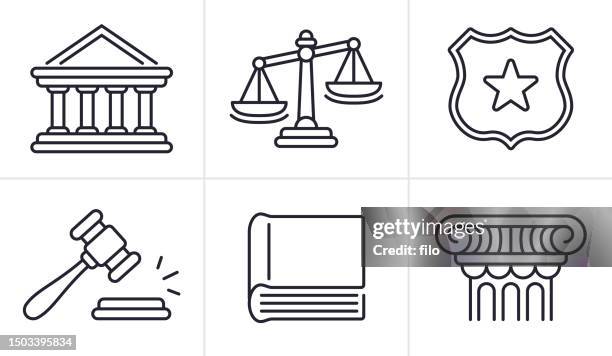 rechtskanzlei justiz linie symbole und symbole - hammer stock-grafiken, -clipart, -cartoons und -symbole