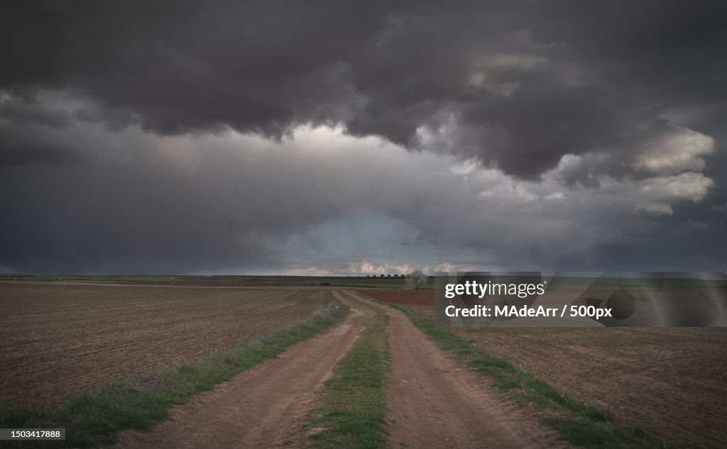 A gravel road in rural landscape,Madrid,Spain