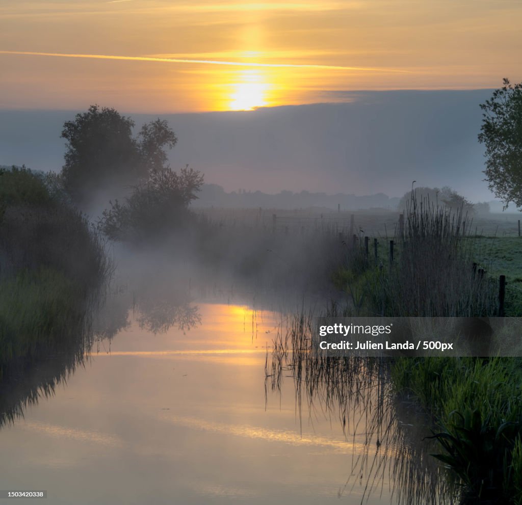 Scenic view of lake against sky during sunset,Zeeland,Netherlands