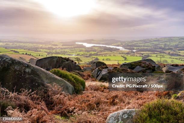 scenic view of landscape against sky during sunset,sheffield,united kingdom,uk - p&g stock pictures, royalty-free photos & images