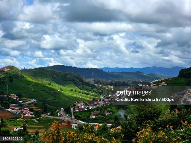 high angle view of townscape against sky,ooty,tamil nadu,india - better rural india fotografías e imágenes de stock