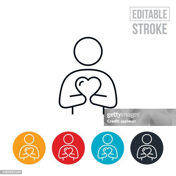 person holding heart shape looking for love thin line icon - editable stroke - kind icon stock illustrations