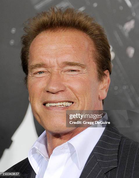 Arnold Schwarzenegger arrives at Los Angeles premiere of "The Expendables 2" at Grauman's Chinese Theatre on August 15, 2012 in Hollywood, California.