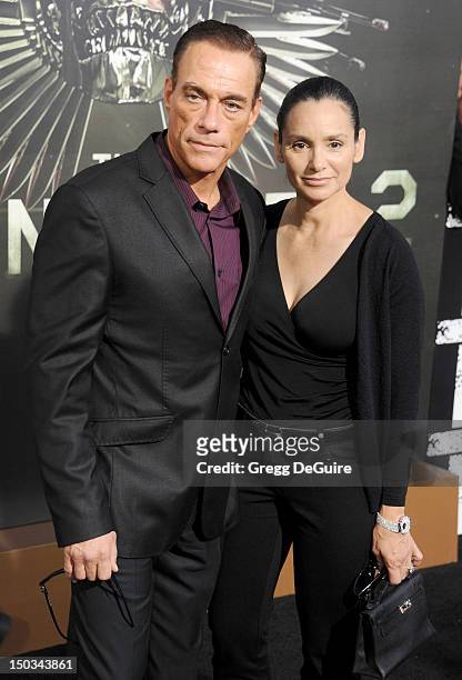 Actor Jean-Claude Van Damme and Gladys Portugues arrive at Los Angeles premiere of "The Expendables 2" at Grauman's Chinese Theatre on August 15,...