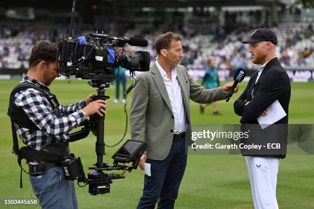 England captain Ben Stokes is interviewed by Sky Sports commentator Michael Atherton ahead of Day One of the LV= Insurance Ashes 2nd Test match...