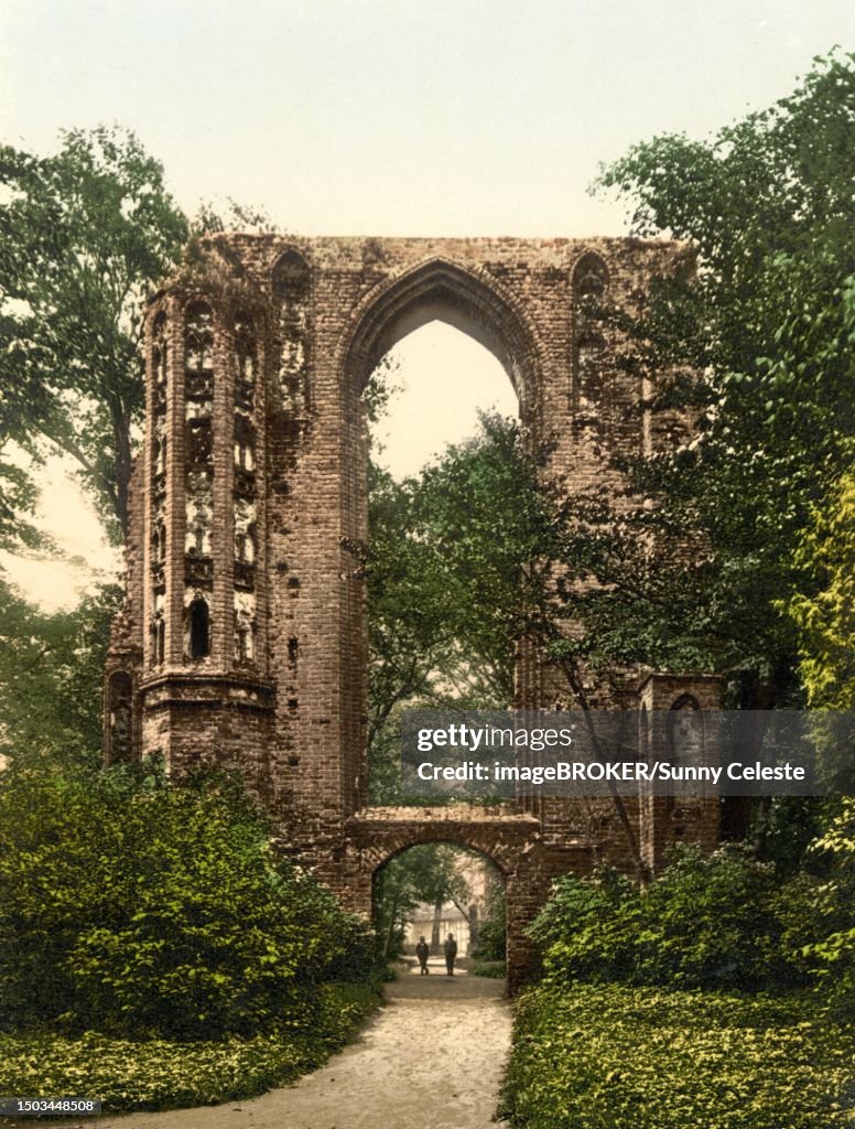 Ruin of Eldena Monastery or Hilda Monastery, a former Cistercian Abbey near Greifswald, Mecklenburg-Western Pomerania, c. 1890, Germany, Historic, digitally restored reproduction from a 19th century original