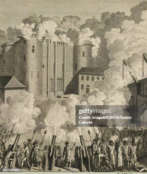 french revolution. first attack on the bastille, 14 july 1789, france, historical, digitally restored reproduction from a 19th century original - castelo stock illustrations