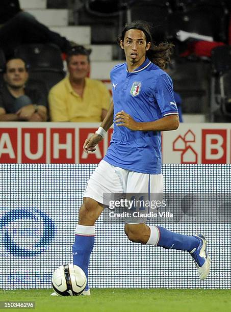 Matias Ezequiel Schelotto of Italy in action during the international friendly match between England and Italy at Stade de Suisse, Wankdorf on August...