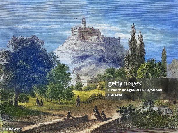 ronneburg castle, hesse, germany, historical engraving, 1869, historical, digitally restored reproduction from a 19th century original, coloured, exact date unknown - castelo 幅插畫檔、美工圖案、卡通及圖標