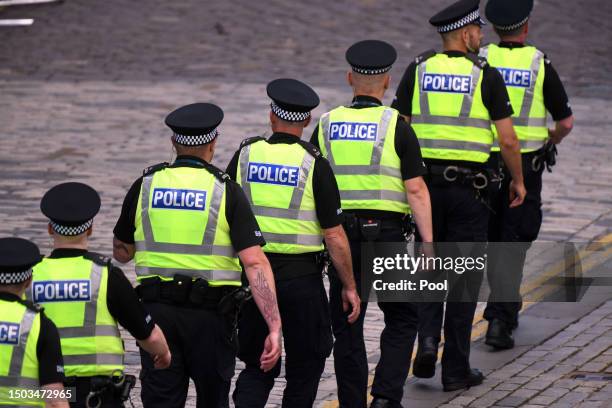 Police at St Giles' Cathedral, Edinburgh, for the National Service of Thanksgiving and Dedication for King Charles III and Queen Camilla, and the...