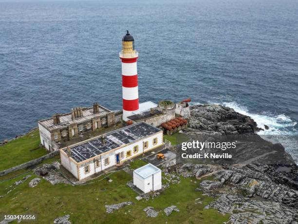 aerial view of eilean glas lighthouse - lighthouse bulb stock pictures, royalty-free photos & images
