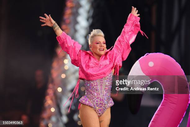 Performs on stage during the P!NK Summer Carnival 2023 Tour at Olympiastadion on June 28, 2023 in Berlin, Germany.