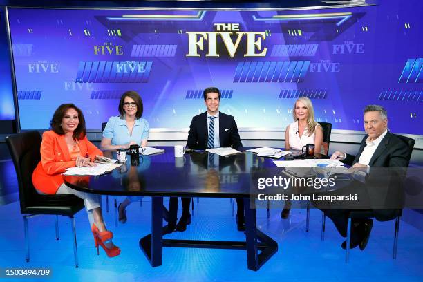 Jeanine Pirro, Jessica Tarlov, Jesse Watters, Dana Perino and Greg Gutfeld attend Fox News' "The Five" at Fox News Studios on June 28, 2023 in New...