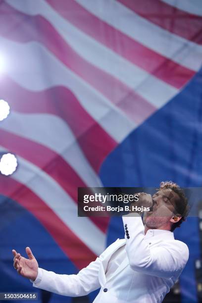Spanish singer David Bisbal performs on stage during the Reception on the Occasion of the 247th Anniversary of The Independence of USA at Plaza de...