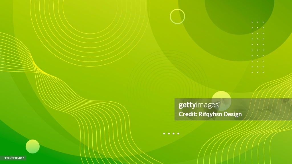 Modern liquid green gradient abstract background with wave curve layer and geometric shape element