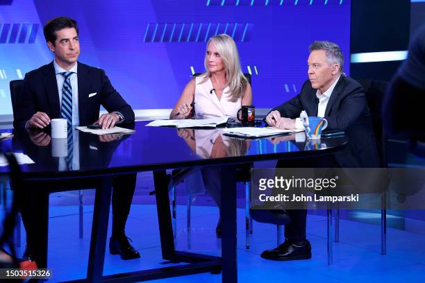 Jesse Watters, Dana Perino and Greg Gutfeld attend Fox News' "The Five" at Fox News Studios on June 28, 2023 in New York City.