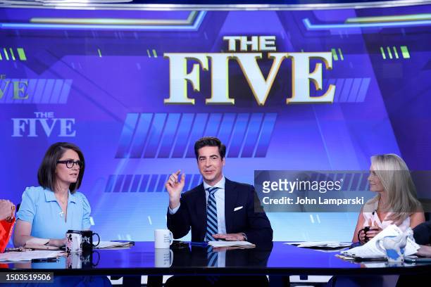 Jessica Tarlov, Jesse Watters and Dana Perino attend Fox News' "The Five" at Fox News Studios on June 28, 2023 in New York City.